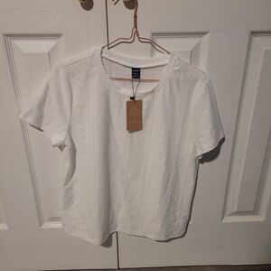 SHEIN White Eyelet Short Sleeve Tee